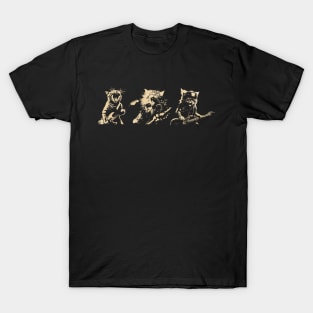 Three Cat Playing Guitar Vintage 90s Style Rock T-Shirt